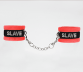 Love In Leather Fluffy Diamante SLAVE Hand Cuffs Red Cuffs And Restraints